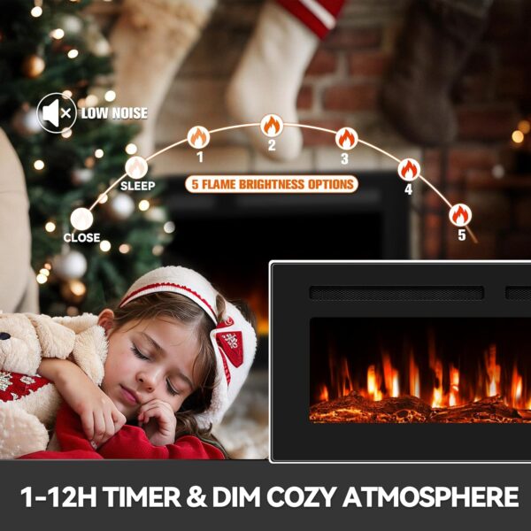 60 Inch Electric Fireplace in-Wall Recessed and Wall Mounted with Remote Control, 750W/1500W Thin Wall Fireplace Heater(60-99°F Thermostat) with 12 Adjustable Color, Timer and Log Set - Image 4