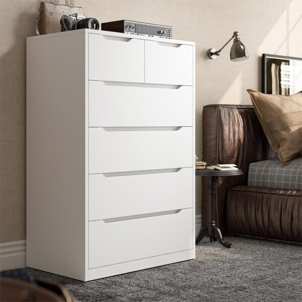 EnHomee Dresser, Dresser for Bedroom, White Dresser with 6 Wood Large Drawers, Dressers & Chests of Drawers with Large Organizer, Tall Dresser with Smooth Metal Rail, White - Image 2