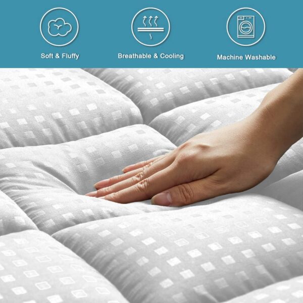 HYLEORY Queen Mattress Pad Quilted Fitted Mattress Protector Cooling Pillow Top Mattress Cover Breathable Fluffy Soft Mattress Topper with 8-21" Deep Pocket - Image 4