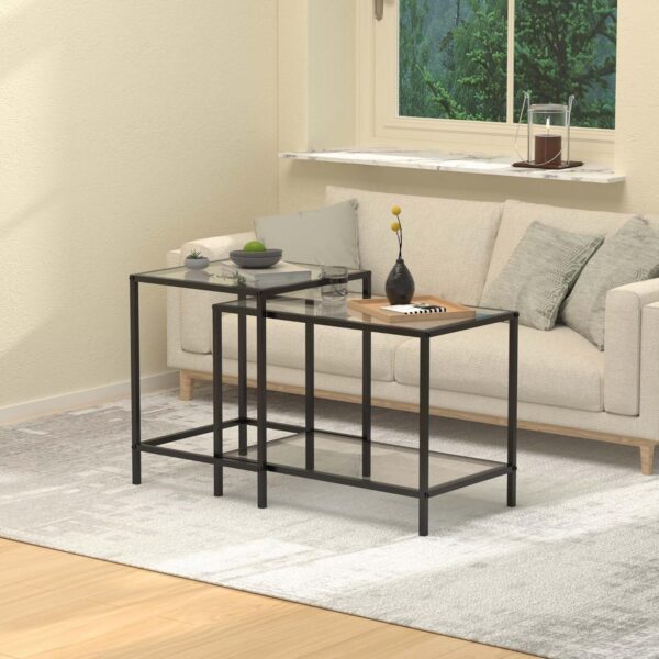 Nesting Coffee Table,Small Glass Coffee Table Set of 2,Black Modern Square Sofa Side Tea Table for Living Room,Bedroom and Small Spaces,2 Tier Tempered Glass with Sturdy Metal Frame, Easy Assembly - Image 7