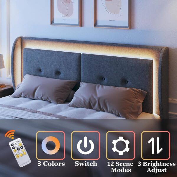 Queen Bed Frame with Storage Drawers, Upholstered LED Bed Frame Queen Size with Wingback Headboard, Platform Bed Frame with Storage, No Box Spring Needed, No-Noise, Easy Assembly - Image 3