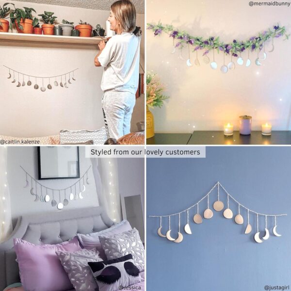 Moon Phase Wall Decor, Handmade Hammered Silver Metal 13 Moons 36" Garland, Phases of The Moon Decorations, Celestial Lunar Silver Wall Art, Boho Zen Decor for Bedroom Home Dorm Living Room Girl Gift - Image 8