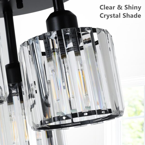 Crystal Semi Flush Mount Ceiling Light,3-Light Modern Close to Ceiling Light Fixtures,Black Kitchen Light Fixtures with Clear Crystal Shade,Hallway Light Fixtures for Hallway Bedroom Bathroom - Image 4