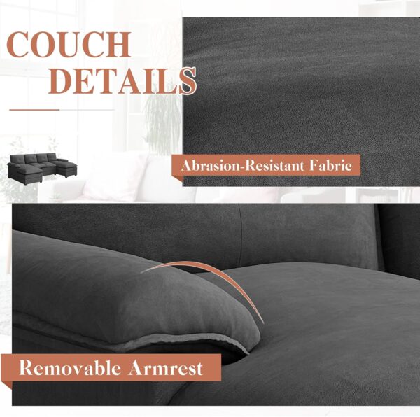 Meilocar Sectional Couches for Living Room, U Shaped Couch 110in Sectional Sofa, 4 Seat Large Sofa with Double Wide Chaise and Double Seating Cushions, Cloud Couch for Living Room (Black) - Image 6