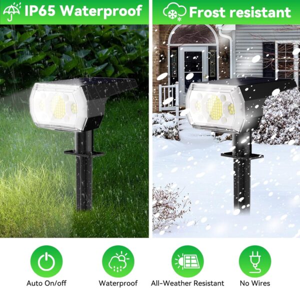 hyrion Solar Spot Lights Outdoor, 64 LED Super Bright IP65 Waterproof, 3 Modes 2-in-1 Solar Powered Landscape Spotlights for Outside Yard Garden Tree Lawn Pathway 6 Pack (Cool White) - Image 3