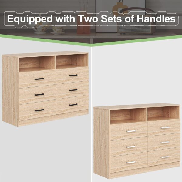 Bigbiglife 6 Drawers Dresser for Bedroom Wooden Dresser with Open Storage Cubby, Double Wide Dresser Organizer for Bedroom, Living Room, Entryway, Hallway (Light Oak Plus) - Image 4