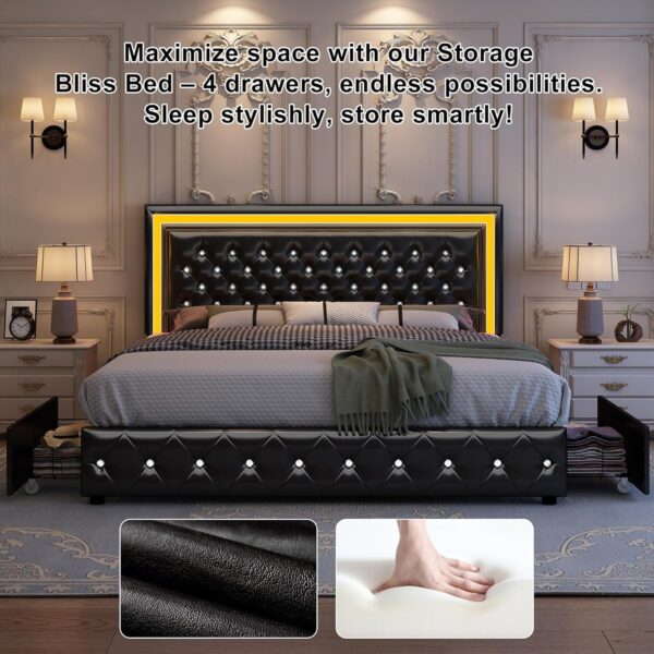 Queen led Bed Frame, Bed with Storage Drawers, No Box Spring Needed, 900 lbs Capacity, Easy Assembly, PU White - Image 5