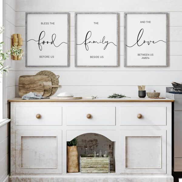 Heiple Set of 3 Framed Farmhouse Bless The Food Before Us Sign Kitchen Wall Decor for Dining Room Decor Wall Art Wood Signs (Gray,11"x14") - Image 4