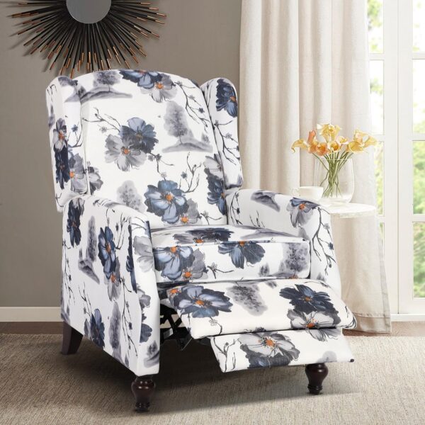 Wingback Recliner Chair - Tufted Arm Chair Recliner - Fabric Push Back Recliner Chair for Living Room Adjustable Backrest (Single, Green Floral) - Image 2