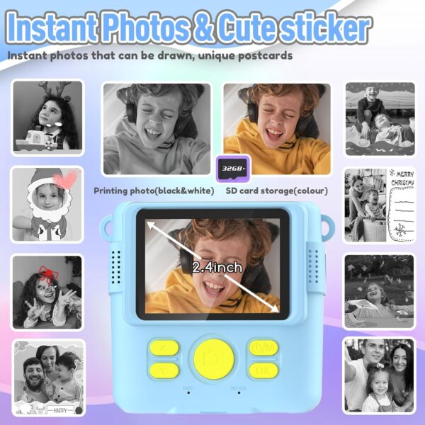 Kids Camera Instant Print, Christmas Birthday Gifts for Kids Age 3-12, Selfie Digital Camera with 1080P Videos,Toddler Portable Travel Camera Toy for 4 5 6 7 8 9 Year Old Boys Girls-Blue - Image 3