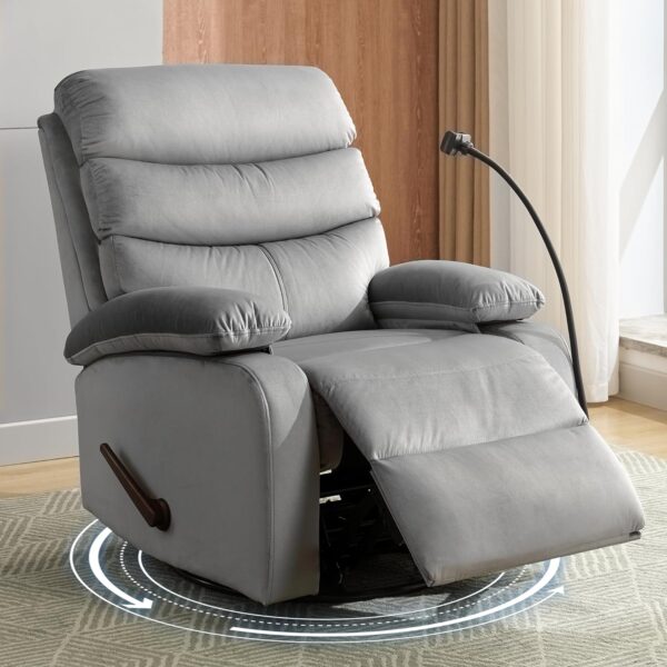 Swivel Rocker Recliner Chair for Adults, Rocking Recliner Chair, Manual Small Recliners for Small Spaces, Living Room, Nursery, RV, Light Grey