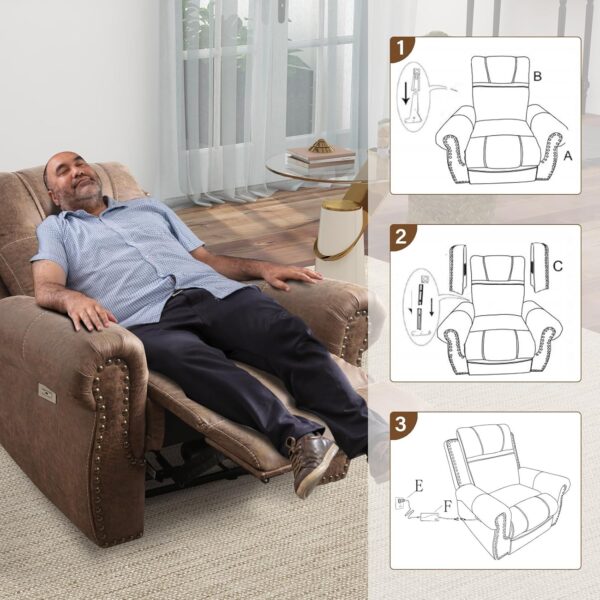 ANJ Electric Power Recliner Chair with USB Ports, Breathable Faux Leather Oversized Recliner with Comfortable Arms, Back and Headrest, Single Sofa for Living Room, Nut Brown - Image 7