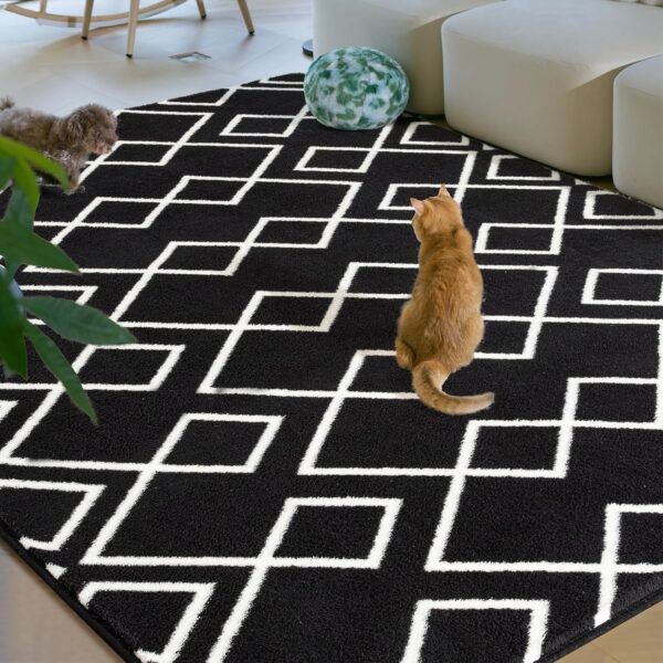 Geometric Modern Area Rug for Bedroom, 6x9 Feet Black Shag Rug for Living Room, Fluffy Moroccan Rug with Memory Foam Carpet Dorm Room Decor for Home Bedside Girls Kids Nursery Play Mat - Image 4