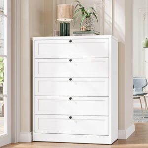 Letaya 5-Drawer Dresser for Bedroom, Metal Chest of Drawers Tall Closet Organizers and Storage Clothes, Accent Storage Cabinet for Living Room, Entryway, Hallway, White