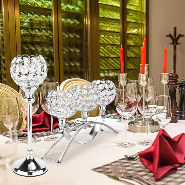 Silver Crystal Candle Holders Decorative Candelabra 3 Arms Candlesticks Holder Table Centerpiece Center Pieces Decoration for Dining Table Home Decor, Wedding, Party, Anniversary - Image 3