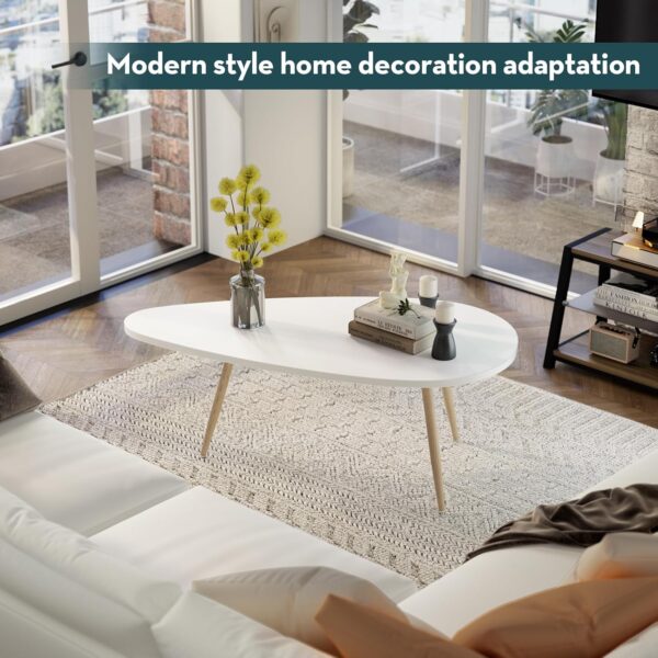 SAYGOER Modern Coffee Table White Coffee Tables for Small Space Unique Simple Oval Center Table for Living Room Home Office Easy Assembly 22.2" D x 42.5" W x 17.1" H - Image 7
