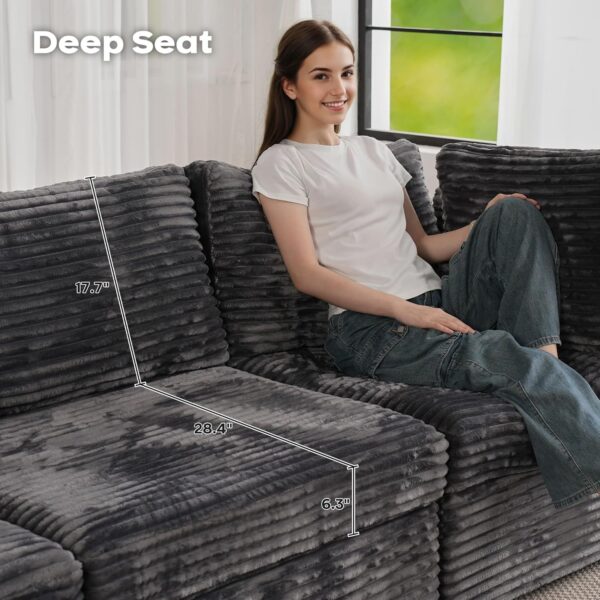 ovios 130.7" Modular Sectional Sofa Couch, U Shaped Minimalist Couches with Sofa Bed Chaise, Modern Deep Seat Cloud Plush Corduroy Sofa Set for Living Room, 6 Seat, Grey - Image 3