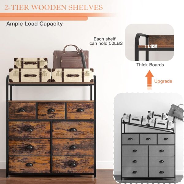 EnHomee Dresser for Bedroom with 9 Drawer Dressers & Chest of Drawers for Bedroom,Fabric Dresser for Closet with Wood Top for Living Room,Entryway,2 Shelves,Metal Frame,Rustic Brown - Image 5