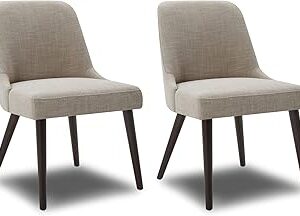 CHITA Mid-Century Modern Dining Chair, Upholstered Fabric Accent Chair for Dining Room, Set of 2, Flax Beige in Fabric