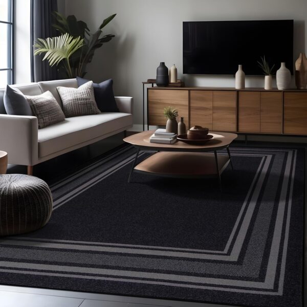 Modern Bordered Non Slip Indoor Rugs for Living Room 5x7 Area Rugs for Kitchen, Rug for Bedroom, and Hallway, Stain Resistant Easy Cleaning Non Shedding Black 5 x 7 - Image 6