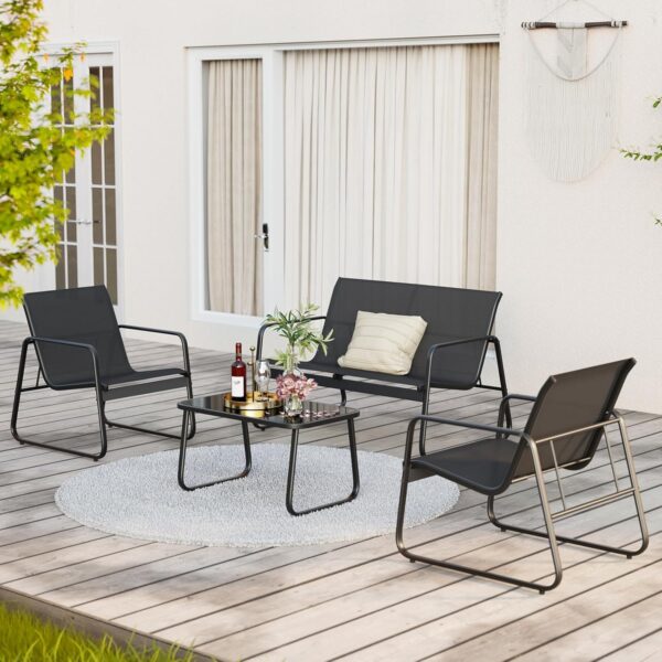 Gizoon 4 Piece Patio Furniture Set, Outdoor Patio Furniture with Loveseat and 2 Single Chairs, Bistro Table and Chairs Set for Backyard, Balcony, Lawn,Black - Image 2