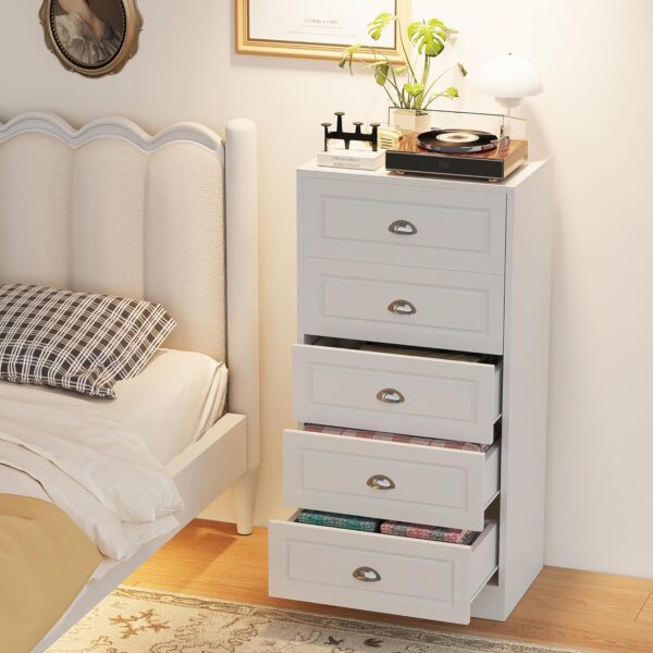 Meilocar Dresser with 5 Drawers, Wood Chest of Drawers, 47in Vertical White Dresser Storage Tower, 5 Drawer Dresser for Living Room, Bedroom, Hallway (White) - Image 6