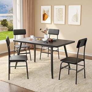 Gizoon Dining Table Set for 4, 5-Piece Kitchen Table and Chairs, Rectangular Dining Room Table Set with 4 Chairs, Space-Saving Kitchen Table Chairs Set of 4 for Small Space, Apartment, Black