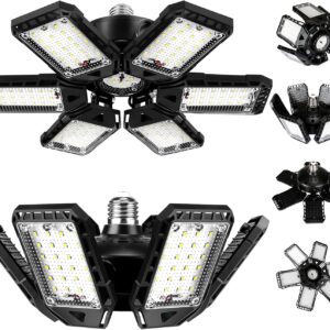 LED Garage Lights Bulb 2 Pack 180W 18000LM 6500K Led Shop Light with 6 Plus 1 Deformable Panels Basement Barn Ceiling Lights E26 and E27