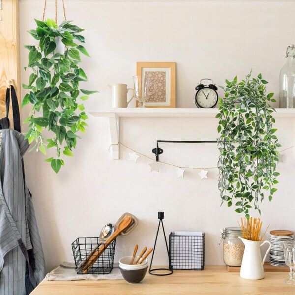 Der Rose 2 Pack Fake Plants Hanging Faux Potted Ivy Vine Artificial Plants Indoor for Room Bathroom Wall Shelf Outdoor Decor - Image 2