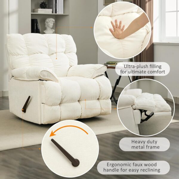 Oversized Rocker Recliner Chair,Manual Swivel Rocker Recliner for Living Room,Overstuffed Extra Wide Rocking Recliners Soft with Breathable Soft Fabric，Up to 350lbs (Manual, White) - Image 5