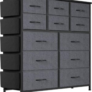 Jojoka Dresser for Bedroom with 12 Drawer, Dressers & Chests of Drawers for Hallway, Entryway, Storage Organizer Unit with Fabric, Sturdy Metal Frame, Wood Tabletop, Easy Pull Handle… (Gray)