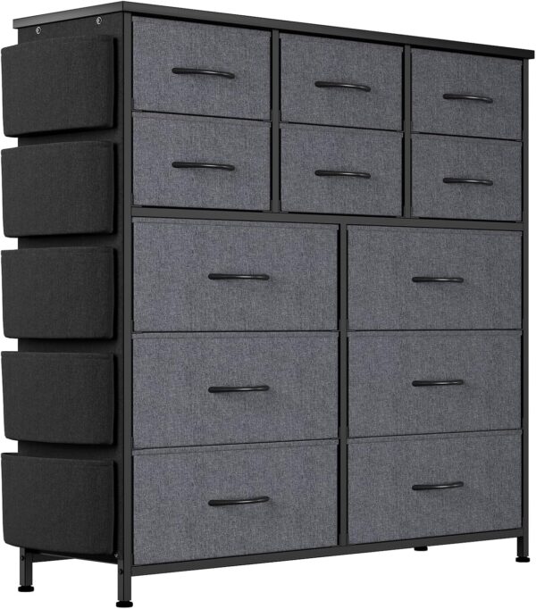 Jojoka Dresser for Bedroom with 12 Drawer, Dressers & Chests of Drawers for Hallway, Entryway, Storage Organizer Unit with Fabric, Sturdy Metal Frame, Wood Tabletop, Easy Pull Handle… (Gray)