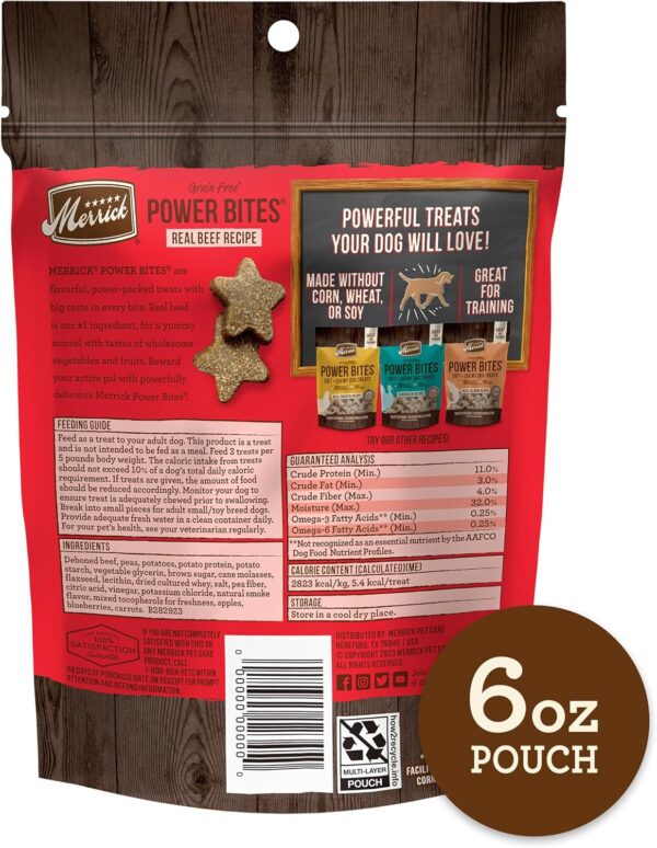 Merrick Power Bites Natural Soft And Chewy Real Meat Dog Treats, Grain Free Snack With Real Beef Recipe - 6 oz. Bag - Image 6