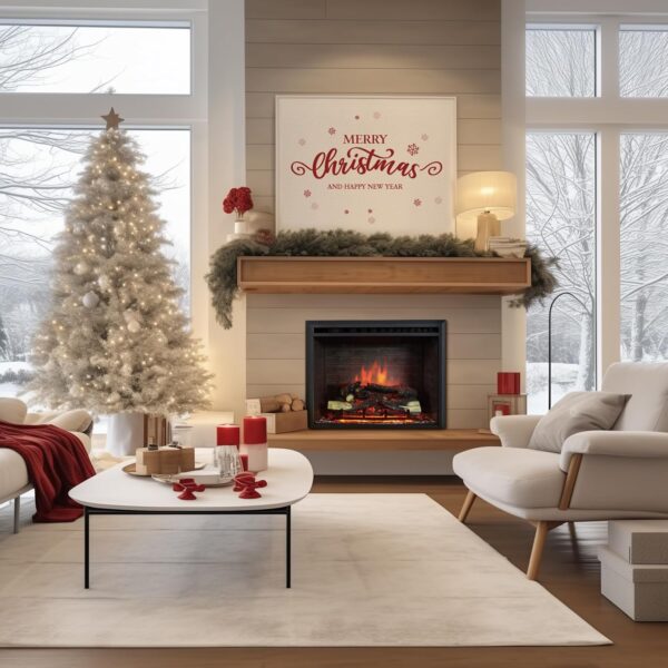 PuraFlame Western Electric Fireplace Insert with Fire Crackling Sound, Remote Control, 750/1500W, Black, 33 1/16 Inches Wide, 25 9/16 Inches High - Image 7