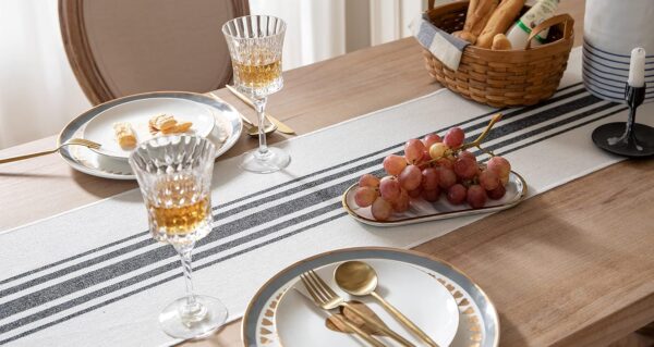Caflife Boho Table Runner for Modern Farmhouse Decor, Dining Table décor 13 x 72 Inch Long, Coffee Table Runner with Handcrafted Tassels, Black and Beige Stripe Table Runner for Home Boho décor - Image 5