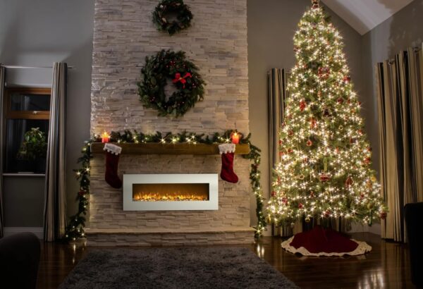 Northwest 50-Inch Wall Mounted Electric Fireplace - Heat-Free Decor with Color Changing LED Flames, Media Options, and Remote Control (White) - Image 5