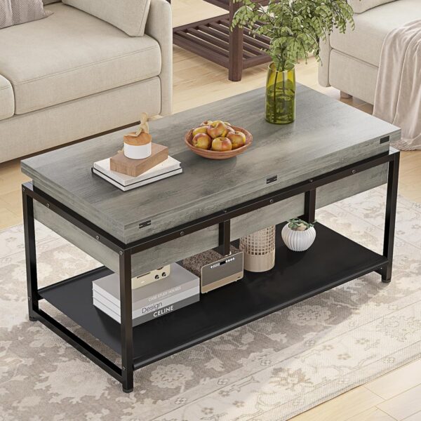 Itaar Lift Top Coffee Table, 4 in 1 Coffee Tables with Storage for Living Room, Farmhouse Coffee Table Converts to Dining Table for Living Room, Home Office, Grey - Image 7