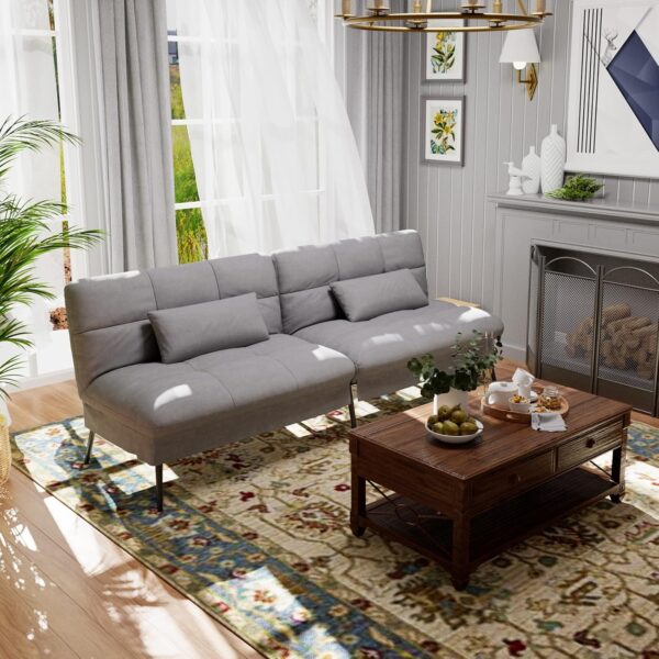 COMHOMA Convertible Futon Sofa Bed, 68″Fabric Futon Couch with Adjustable Backrest, Folding Futon Sleeper Recliner for Living Room Furniture (Grey) - Image 6