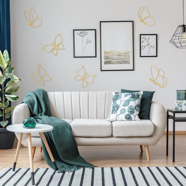 Hotop 6 Pieces Metal Butterfly Wall Decor Metal Wall Art Heart Hanging Decorations Wire Flowers Decor Wall Decals for Kitchen Bathroom Indoor Outdoor Wedding Birthday Party (Gold,Butterfly) - Image 5
