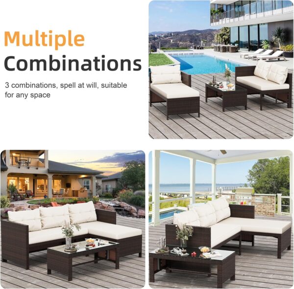 Shintenchi Outdoor Patio Furniture Sets, Wicker Patio sectional Sets 3-Piece, All Weather Wicker Rattan Patio Seating Sofas with Glass Coffee Table and Cushion (Beige) - Image 7