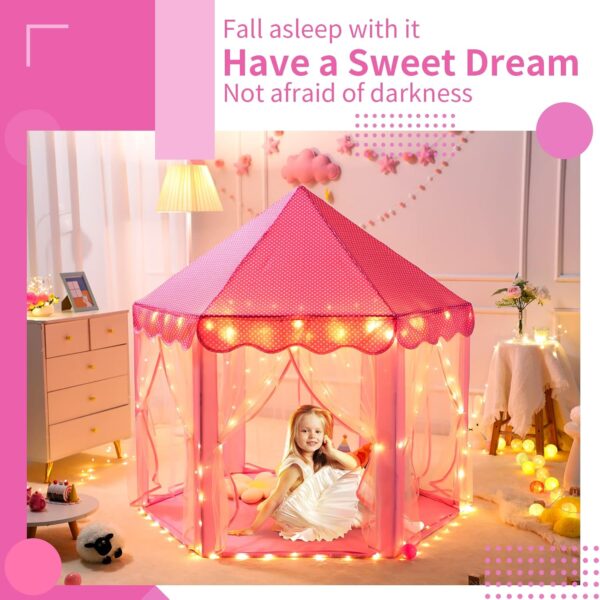 Sumbababy Princess Castle Tent for Girls Fairy Play Tents for Kids Hexagon Playhouse with Fairy Star Lights Toys for Children or Toddlers Indoor or Outdoor Games (Pink) - Image 3