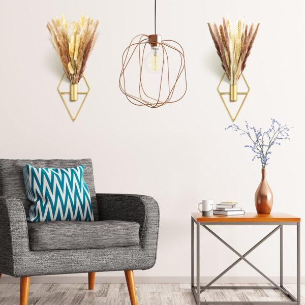 Peryiter 2 Pcs Small Boho Wall Decor Hanging Planters with Artificial Pampas Wall Mounted Metal Wall Decor Modern Home Decor Display Wall Art Bedroom Bathroom Living Room (Gold) - Image 4