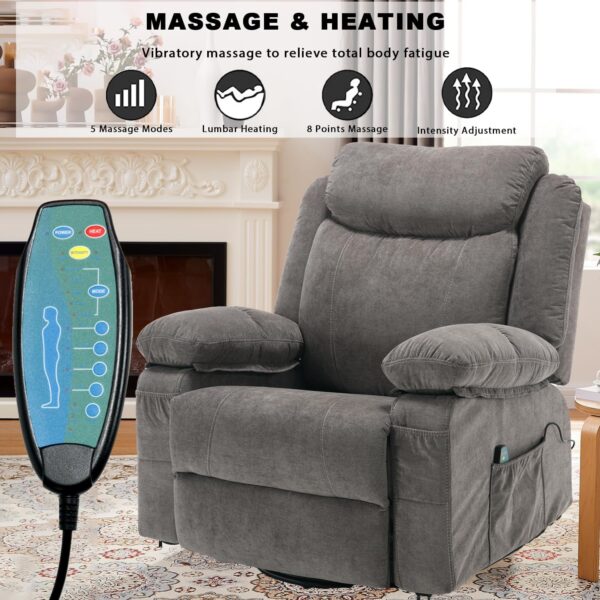 Massage Rocker Recliner Chair with Heat, Overstuffed Rocking Swivel Singl Sofa Fabric Manual Reclining Home Theater Recliners Lounge Chairs for Living Room - Image 4