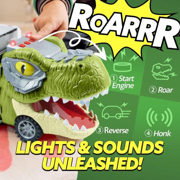JOYIN 13 in 1 Dinosaur Toys for Kids 3-5, Dinosaur Truck with 12 Pull Back Cars, Dinosaur Cars Set, Birthday Gifts Toys for 3 4 5+ Year Old Boy, Transport Carrier Truck for Toddlers 3-4 Years - Image 2