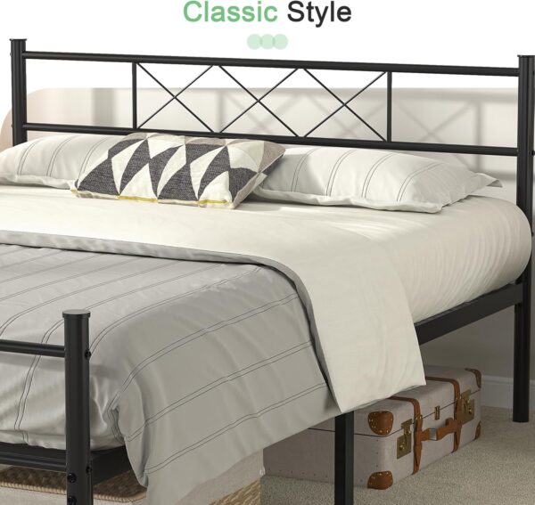 VECELO Full Size Bed Frame with Headboard, Heavy-Duty Platform/Mattress Foundation with Metal Slats Support, No Box Spring Needed/Easy Assembly, Matte Black - Image 4