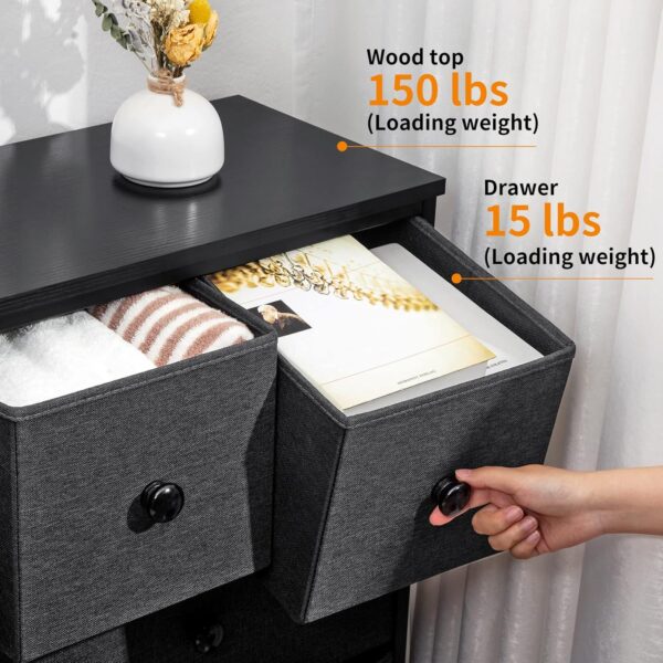 REAHOME Dresser for Bedroom with 10 Drawers, Wide Black Dresser with Wood Top, Fabric Storage Tower, Sturdy Steel Frame Storage Organizer for Living Room, Hallway, Entryway, Closets, Black Grey - Image 6