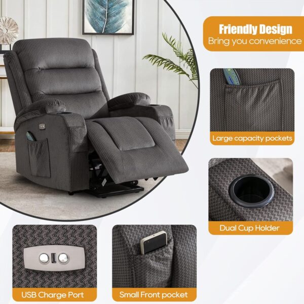 Lift Chair, Power Lift Recliner Chair for Elderly with Massage and Heat, Electric Power Lift Recliner Chair for Living Room with USB Port, 2 Cup Holders, 4 Pockets, Infinite Position - Image 7