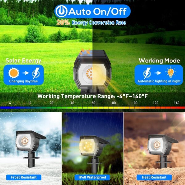 EIUIO Solar Outdoor Lights, Solar Lights Outdoor Waterproof, Solar Spot Lights Outdoor with Auto On/Off and 3 Lighting Modes, Outdoor Lights for Garden Decor, Outdoor Decor, 6 Pack(Warm White) - Image 5