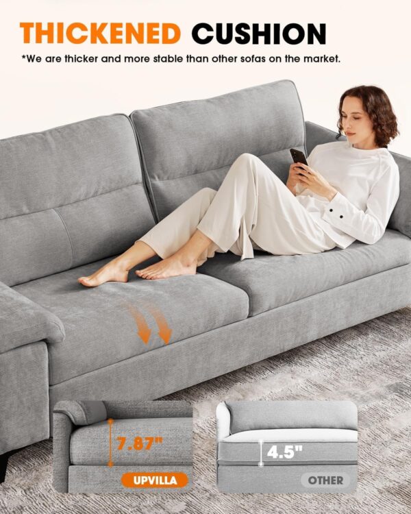 71.25" Modern Sofa Couch for Living Room, Deep Seat Sleeper Sofa with 8” Cushion, Comfy 2-Seater Chenille Loveseat Sofa with Convertible Armrest, Removable Sofa Cover, High Leg(Light Gray) - Image 6