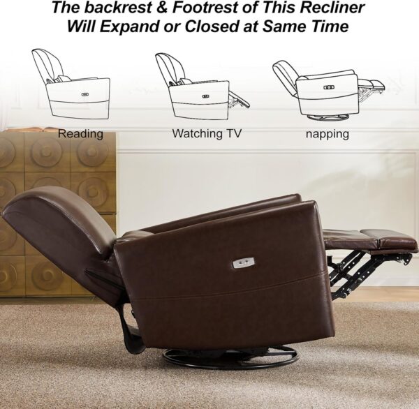 Power Rocker Recliner Chair Electric Reclining Swivel Chair for Adults,Upholstered Faux Leather Reclining Sofa Chair for Living Room, Brown - Image 5